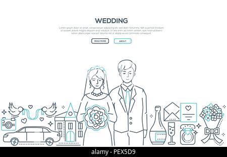 Wedding - line design style banner with place for text Stock Vector
