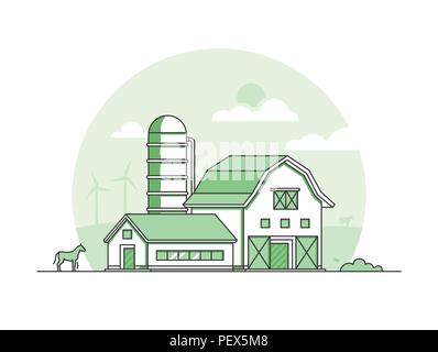 Village - modern thin line design style vector illustration Stock Vector