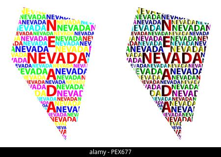 Sketch Nevada (United States of America) letter text map, Nevada map - in the shape of the continent, Map Nevada - color vector illustration Stock Vector