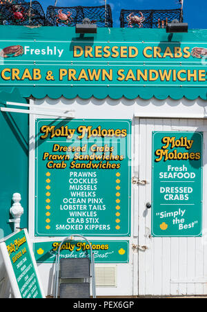 food stall selling fresh crab sandwiches and dressed crabs for sale scarborough harbour seafront yorkshire north yorkshire scarborough uk england Stock Photo