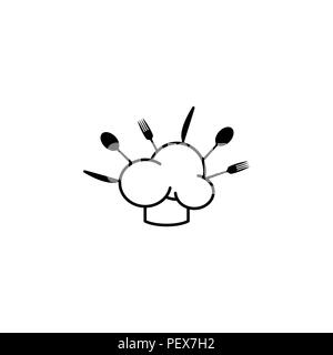 Chef's hat with a knife, spoon and fork icon Stock Vector
