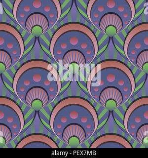 Vibrant gradient seamless fairy shells vector green and lilac pattern Stock Vector