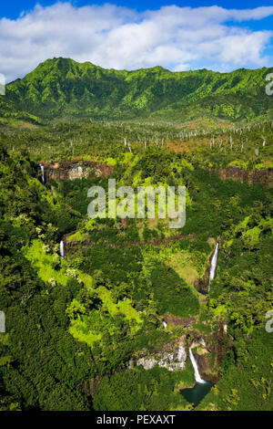 Kahili Falls (aerial), Hanapepe Valley, Kauai, Hawaii USA Stock Photo