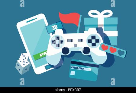 Vector concept depicting freemium business model, free of charge to play apps and games, paying for extra features and services Stock Vector