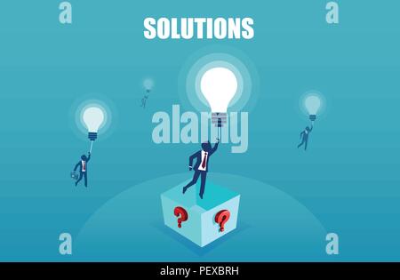 Thinking outside the box concept. Vector of businessmen with bright ideas and solution to a problem Stock Vector