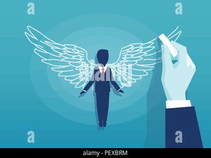 Vector of a business man with wings on blue background Stock Vector