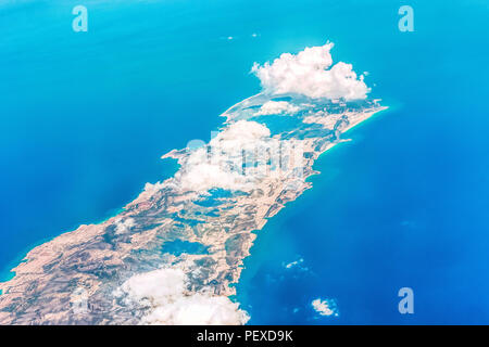 View from the aircraft to the northeastern cape of the island of Cyprus. Stock Photo