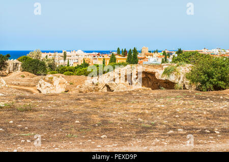 View of the town of Paphos in Cyprus.  Paphos is known as the center of ancient history and culture of the island.  It is very popular as a center for Stock Photo