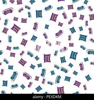 Vector illustration. Seamless pattern of cushion and mask for sleeping randomly Stock Vector