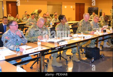 Brig. Gen. David Elwell, 311th Expeditionary Sustainment Command commanding general, and Col. Toni A. Glover, 650th Regional Support Group commander, were briefed at the 650th RSG Yearly Training Brief Readiness Workshop 2016 at the George W. Dunaway Army Reserve Center in Sloan, Nev., Feb. 27. Effective training is the Army’s number one priority during peacetime. Stock Photo