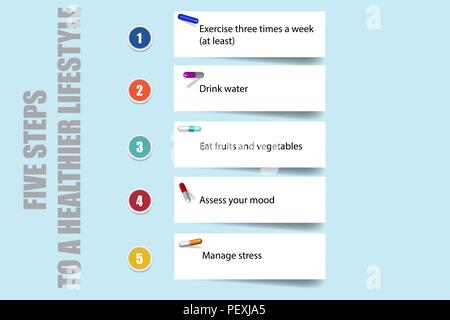 The five steps to a healthier lifestyle vector concept. Five paper ...