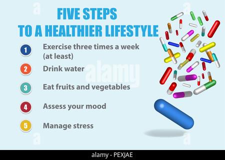The five steps to a healthier lifestyle vector concept. Five paper ...