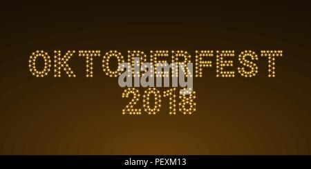 Golden Glowing inscription of Oktoberfest 2018. Minimalistic Vector banner for Oktoberfest holiday. Letters consisting of Lines, Polygonal structure a Stock Vector