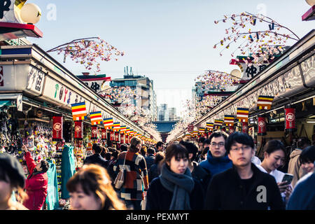 Street market in Asakusa near Senso-ji shrine in Tokyo, Japan