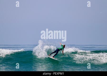 Tyler Gunter competing in the US Open of Surfing 2018 Stock Photo