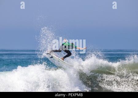 Tyler Gunter competing in the US Open of Surfing 2018 Stock Photo