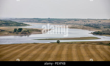 Gardiner Dam Lake Diefenbaker summer spillway agriculture Stock Photo