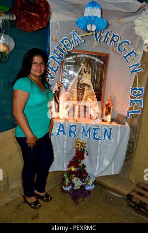 Offering - Church - Fiestas Virgen del Carmen in LA ZUNGA - Ecuador border -San Ignacio- Department  of Cajamarca .PERU            Stock Photo