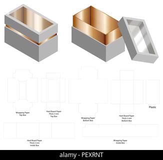 hard board paper rigid box 3d mockup with dieline Stock Vector