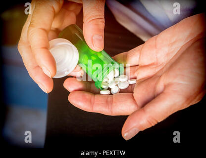 Woman with overweight takes medication, conceptual image Stock Photo