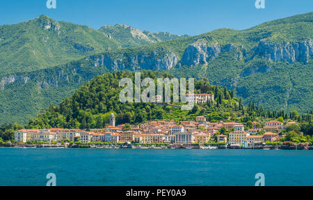 Bellagio waterfront as seen from the ferry, Lake Como, Lombardy, Italy. Stock Photo