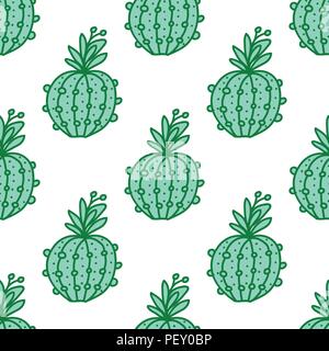 Cute hand-drawn seamless pattern with cactus. Vector illustration isolated on white Stock Vector