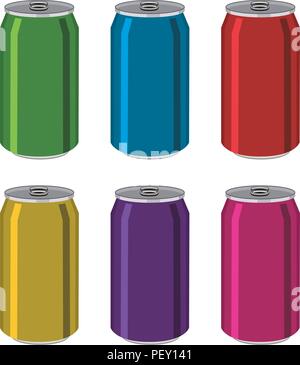 vector drink tin cans, aluminum colorful containers isolated on white background Stock Vector