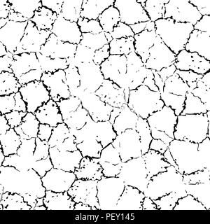 vector cracked texture of wall or earth, black and white background illustration with abstract cracks Stock Vector