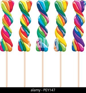 vector set of colorful twisted lollipops isolated on white background Stock Vector