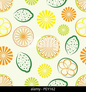 vector citrus seamless background. abstract  grapefruit, lemon, lime and orange symbols. tropical fruit pattern Stock Vector