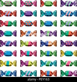 vector collection of colorful wrapped candies. foil wrapper candy icons isolated on white background. Stock Vector