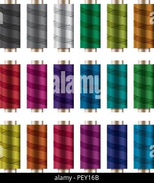 vector set of colorful spools. thread reels isolated on white background. sewing craft icons. cotton bobbins collection as needlework or embroidery sy Stock Vector