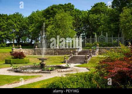 UK, Cornwall, Padstow, Prideaux Place, Formal Garden, fountain and new trellis Stock Photo