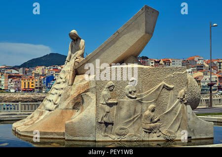 Monument to the fisherman in the coastal town of La Guardia, Pontevedra, Galicia, Spain, Europe Stock Photo