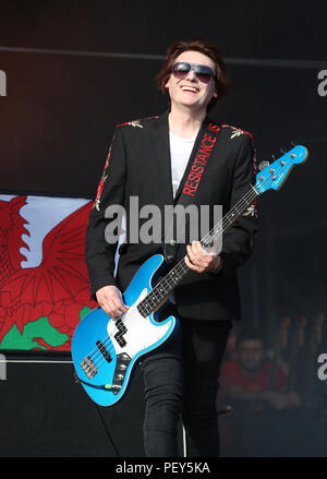 Nicky Wire, bassist from rock band Manic Street Preachers, performing on the first day of Rize Festival at Hylands Park, Chelmsford. PRESS ASSOCIATION. Picture date: Friday August 17, 2018. Photo credit should read: Isabel Infantes/PA Wire Stock Photo