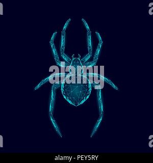 Low poly spider dangerous arachnids. Web security virus data safety antivirus concept. Polygonal modern blue glowing design business concept. Cyber crime web insect technology vector illustration Stock Vector