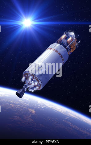 Crew Exploration Vehicle In The Rays Of Light. 3D Illustration. Stock Photo