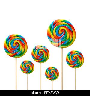 Bright coloured lollipops against a white background. Stock Photo