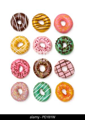 Colourful doughnuts, studio shot. Stock Photo