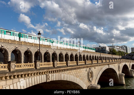 Metro crossing Bercy bridge - Paris Stock Photo