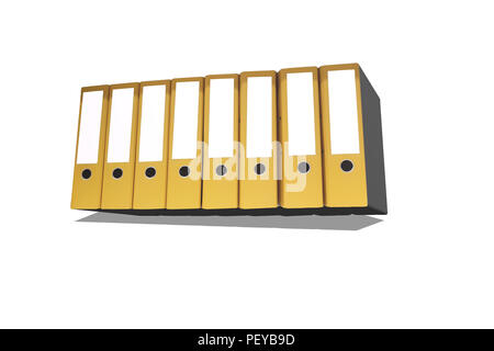 Eight yellow file folders in 3D with copy space in a row Stock Photo