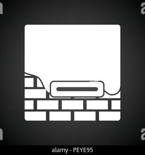 Icon of plastered brick wall . Black background with white. Vector illustration. Stock Vector