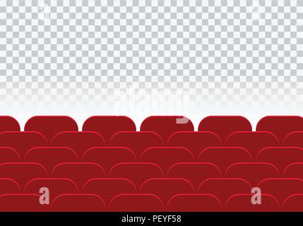 Empty cinema hall or theater and row of red auditorium seats on a transparent background - vector flat design with space for your text Stock Vector