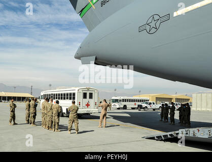 A 455th Expeditionary Medical Group team prepares to load a NATO ally, who required Extracorporeal Membrane Oxygenation team support, onto an aeromedical evacuation transport at Bagram Air Field, Afghanistan, on Feb. 18, 2016. The ECMO team, dispatched from San Antonio Military Medical Center, uses technology that bypasses the lungs and infuses the blood directly with oxygen, while removing the harmful carbon dioxide from the blood stream. The patient was airlifted to Landstuhl Regional Medical Center, Germany, where he will receive 7 to 14 days of additional ECMO treatment. (U.S. Air Force ph Stock Photo