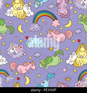 Cute unicorns seamless pattern. Vector illustration. Baby background. Stock Vector