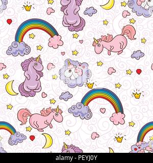 Cute Seamless pattern with unicorns. Vector illustration. Baby background. Stock Vector