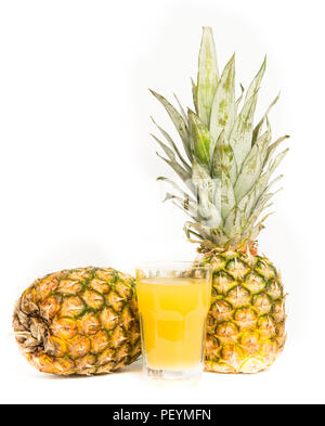 Pineapple juice on white background Stock Photo