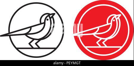 Bird logo, badge or emblem. Mono-line vector illustration of bird in circle. Simple flat design bird outline with one line thickness. Stock Vector