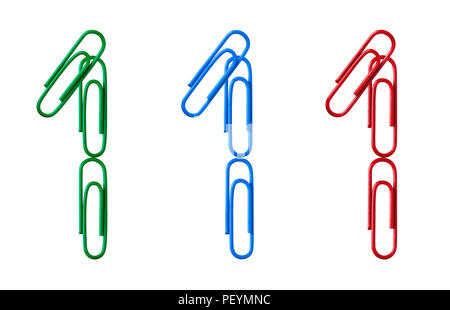 Multi-colored figures from paper clips isolated on white background. Number one. Stock Photo