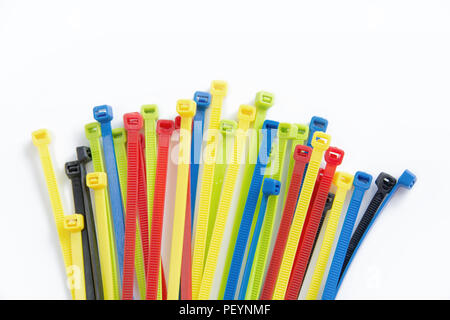 Colorful cable ties isolated on white, Nylon Cable Ties Stock Photo